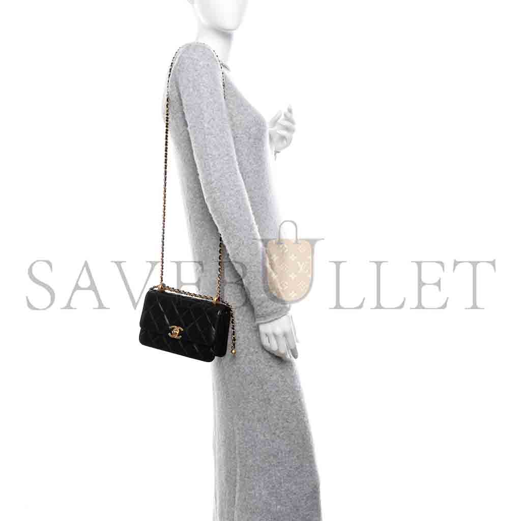 Ch*el master calfskin quilted mini perfect fit flap black (19*12*8cm)